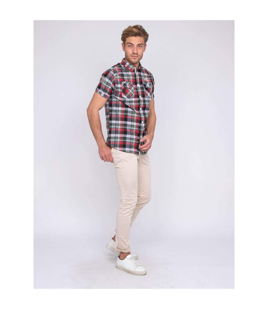 Chemise manches courtes pur coton carreaux DUCCIO-4