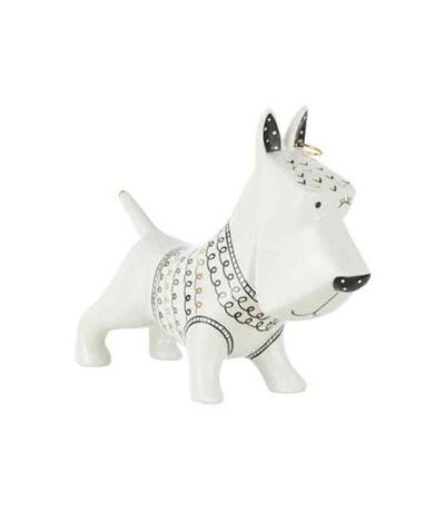 Paris Prix - Statuette Déco chien Avec Pull 22cm Blanc & Noir