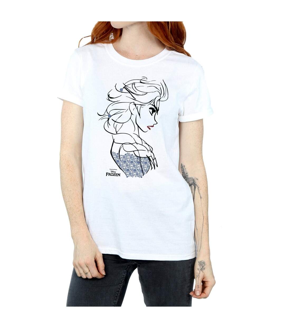 Disney Womens/Ladies Frozen Elsa Sketch Cotton Boyfriend T-Shirt (Blanc) - UTBI24667-3