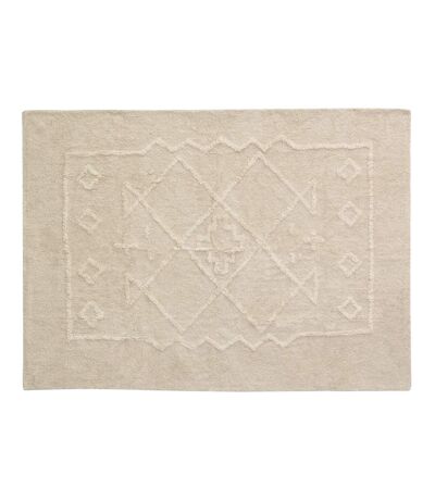 Tapis en coton tufté écru motifs ethniques 140 x 200 cm