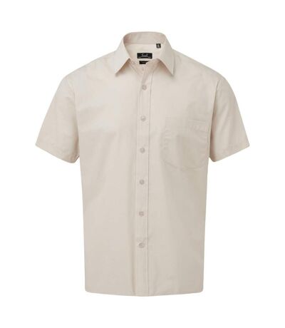 Mens short sleeve poplin shirt natural Premier