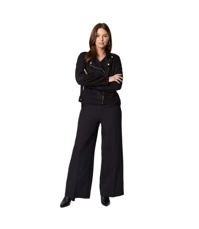 Womens/ladies Suedette Bonded Biker Jacket Black Principles