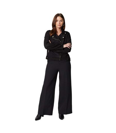 Womens/ladies Suedette Bonded Biker Jacket Black Principles