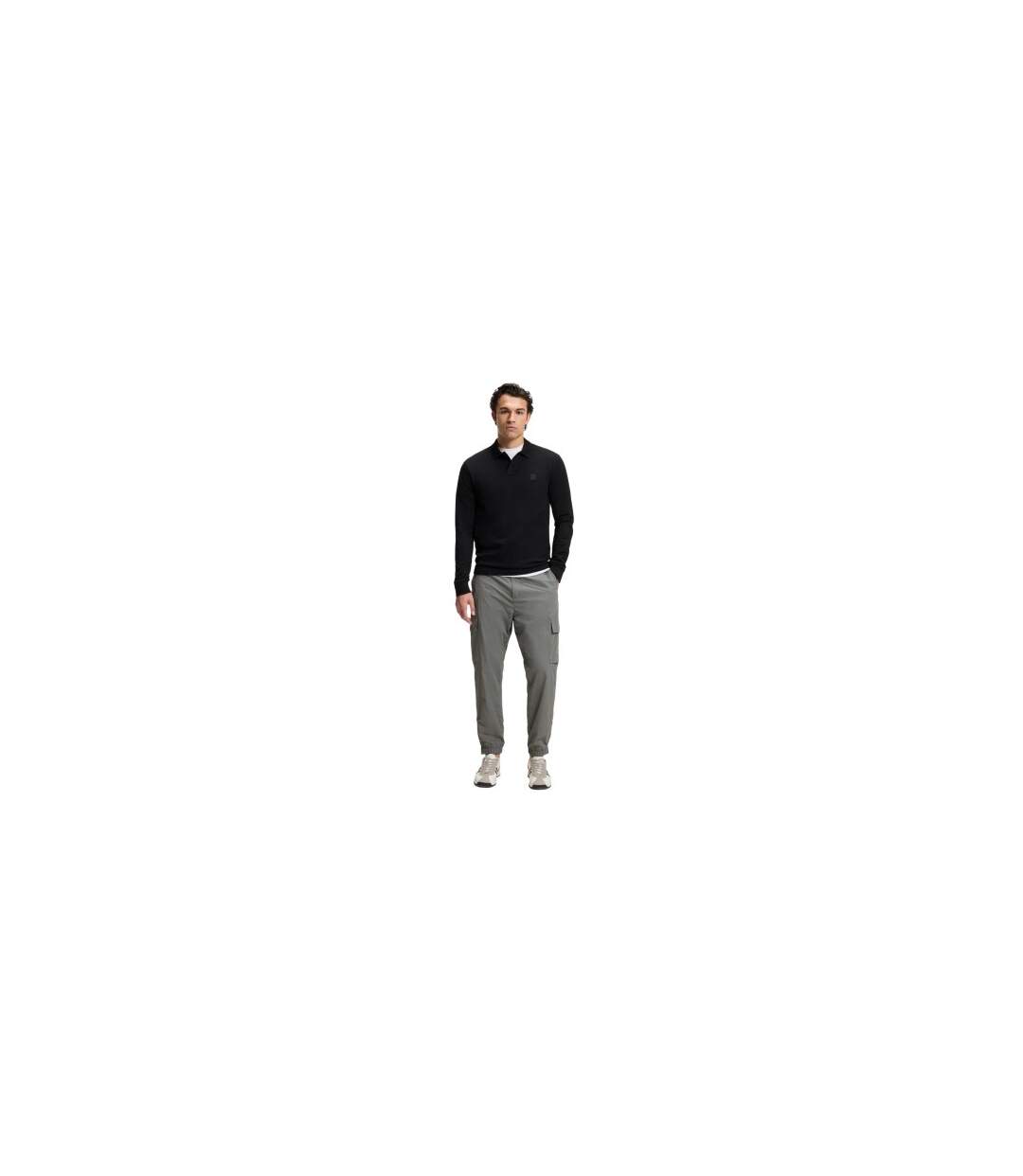 Mens Passerby Logo Long-sleeved Polo Shirt Black Boss-1