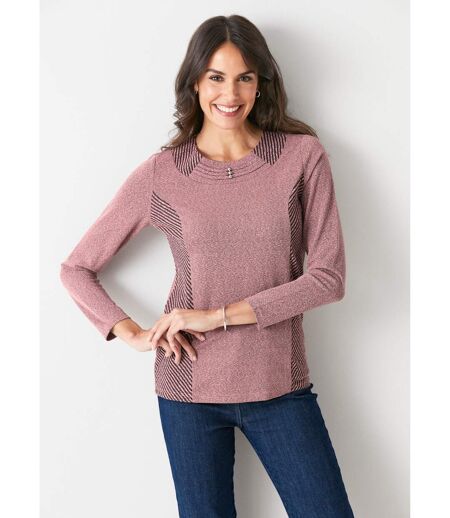 T-shirt chiné rayé col fantaisie
