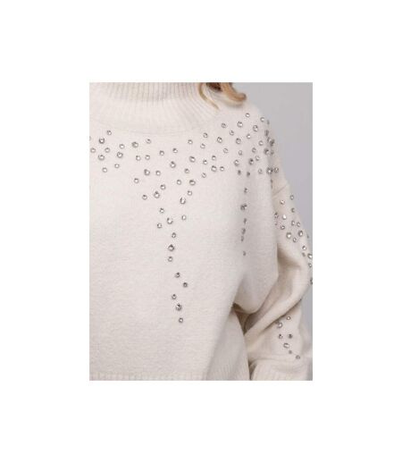 Pull maille col montant orné de strass KOBILIE - Dona X Lisa