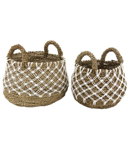 Cache-pots en jonc naturel et crochet (Lot de 2)