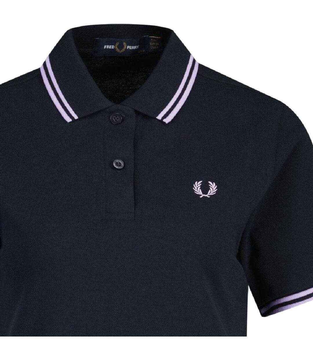 Polo Motif/style Col À Double Rayure Retro Femme Bleu Marine Fred Perry-3