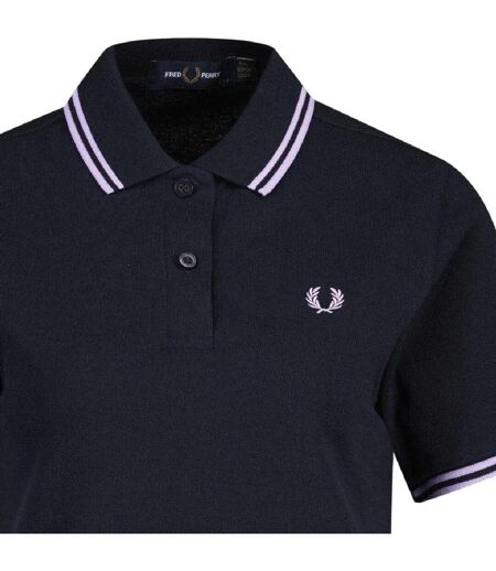 Polo Motif/style Col À Double Rayure Retro Femme Bleu Marine Fred Perry