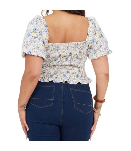 Womens/ladies Floral Ruched Top Blue Brave Soul