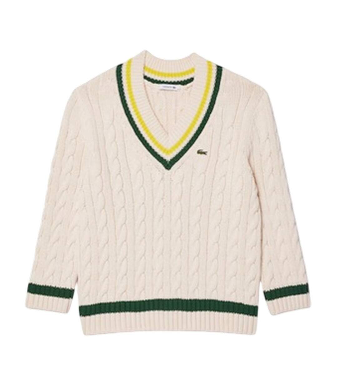 Sweat Motif/style Maille Torsadée Femme Beige Vert Lacoste-2