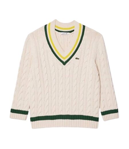 Sweat Motif/style Maille Torsadée Femme Beige Vert Lacoste