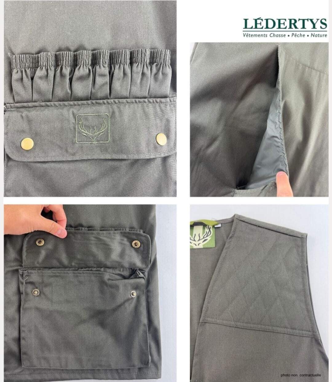 LEDERTYS LY0207 — Gilet de chasse sans manches vert : l'équipement fonctionnel à cartouchière 16 tubes-5