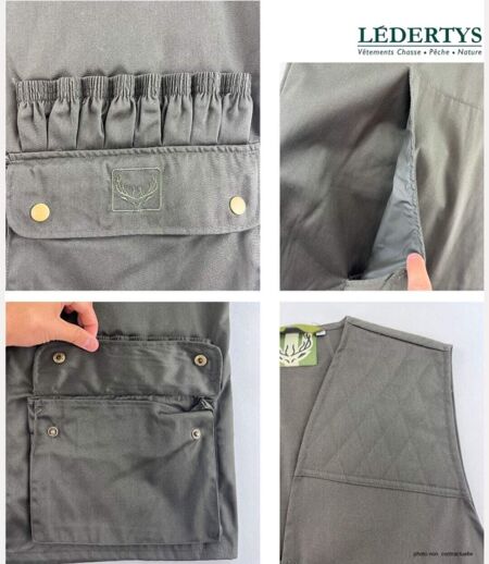 LEDERTYS LY0207 — Gilet de chasse sans manches vert : l'équipement fonctionnel à cartouchière 16 tubes
