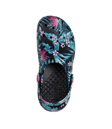 Womens/ladies Archfitwave Floral Eva Open Toe Sandals Black Multicoloured Skechers