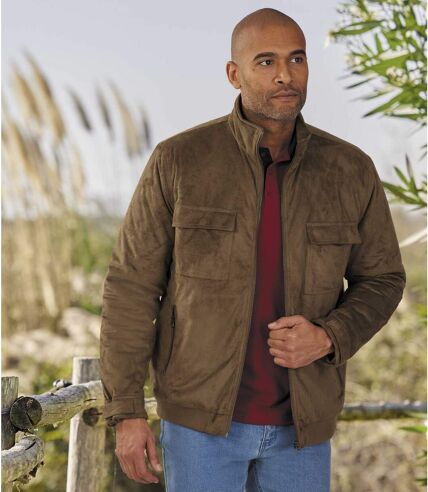 Men's Camel Quilted Faux-Suede Jacket