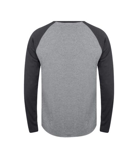 Tee Jays Mens Long Sleeve Baseball T-Shirt (Heather Gray/Navy)
