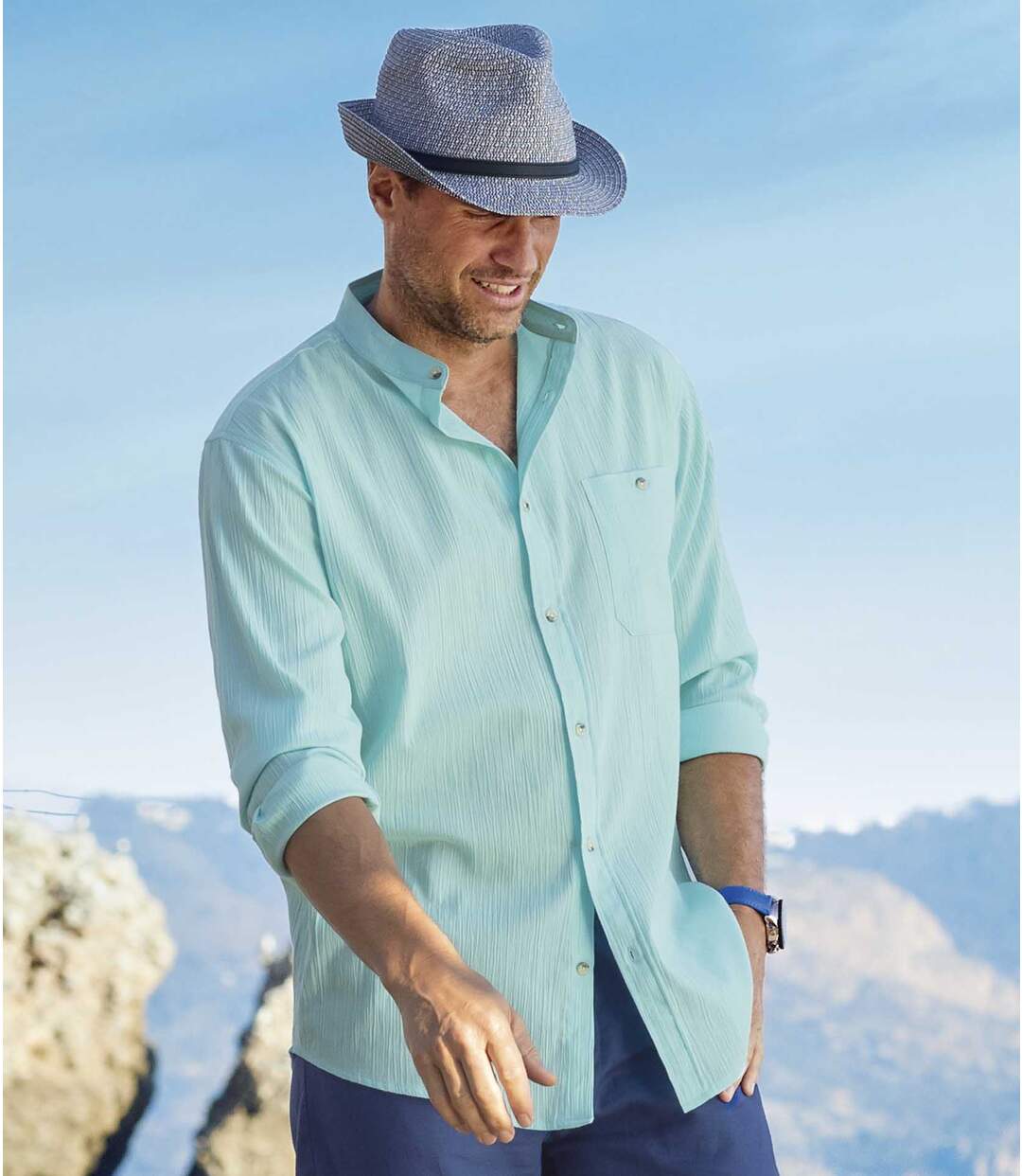 Men's Turquoise Crepon Shirt Atlas For Men