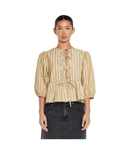 Haut Manches Bouffantes Motif/style À Rayures Femme Beige Glamorous