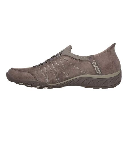 Womens/ladies breathe easy home body faux leather trainers dark taupe Skechers