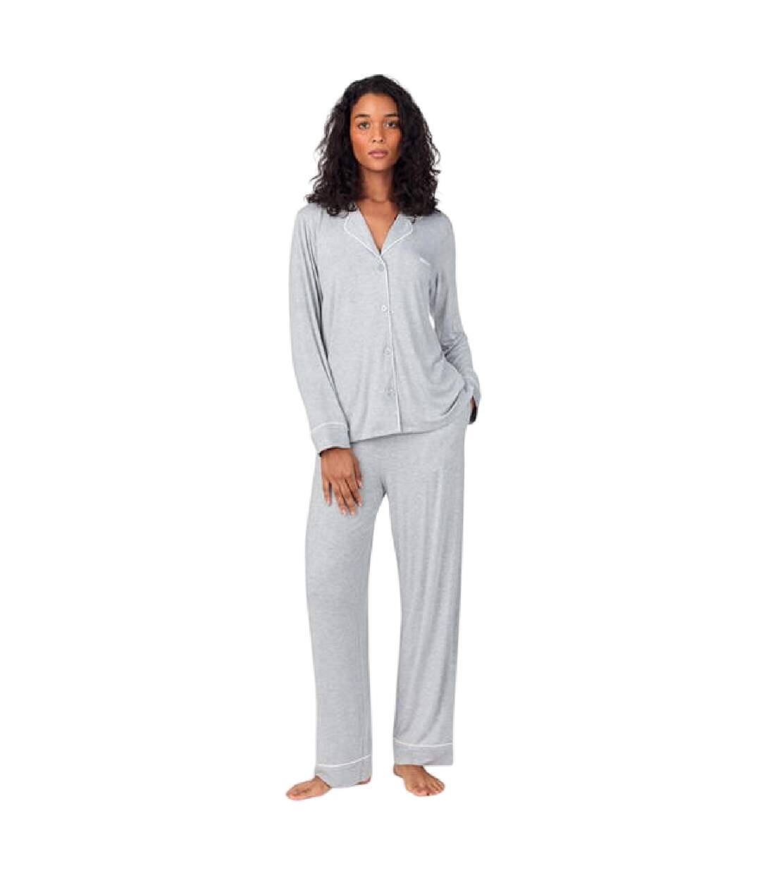 Ensemble De Pyjama Long Motif/style Passepoil Contrasté Femme Gris DKNY-2