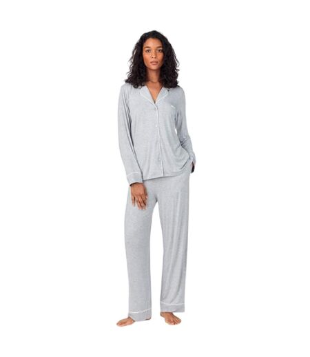 Ensemble De Pyjama Long Motif/style Passepoil Contrasté Femme Gris DKNY