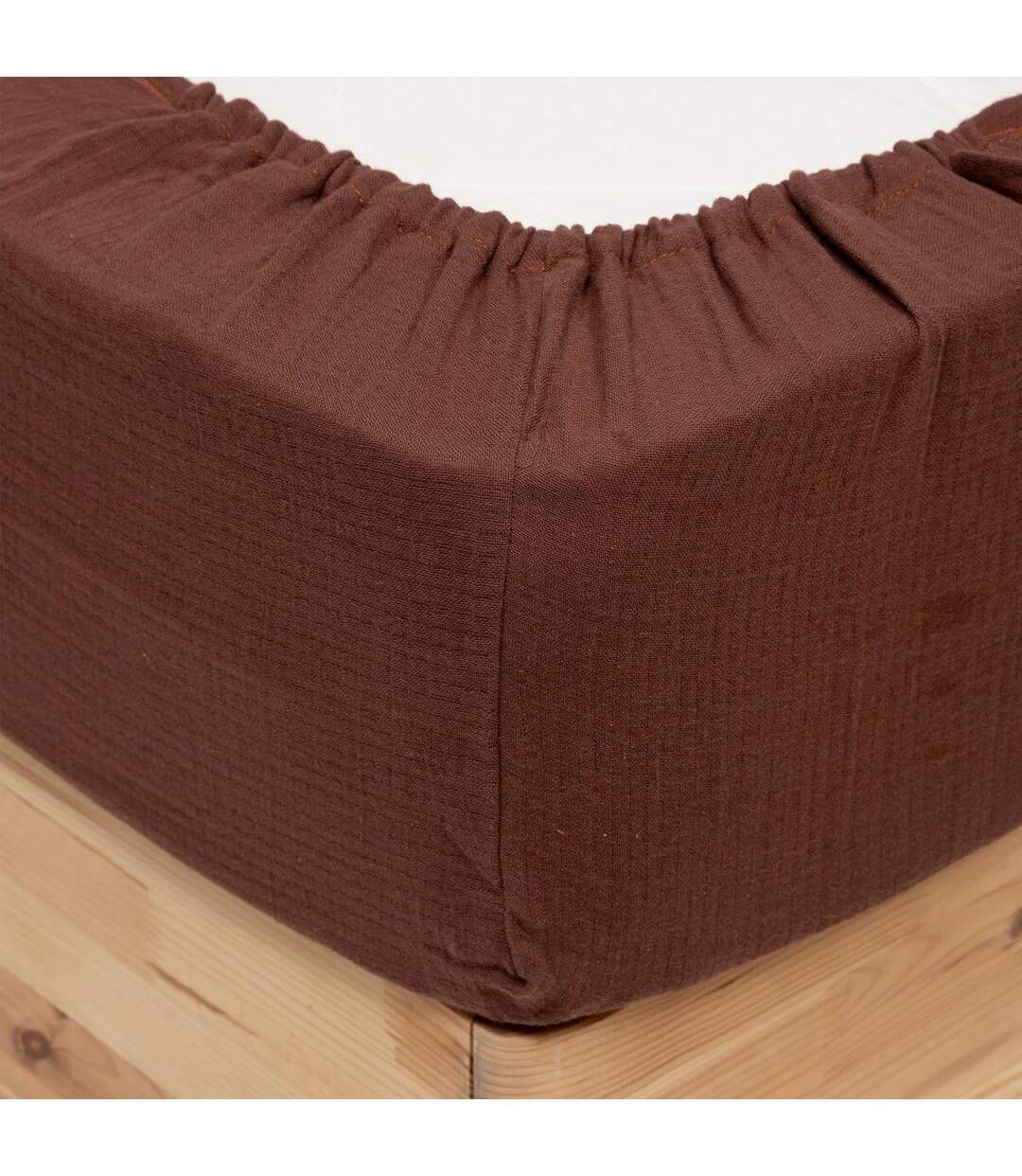 Drap Housse en Gaze de Coton Flora 140x190cm Marron-1