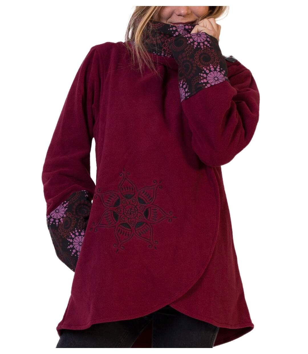 Veste polaire brodée HUDSON mandala bordeaux Coton Du Monde