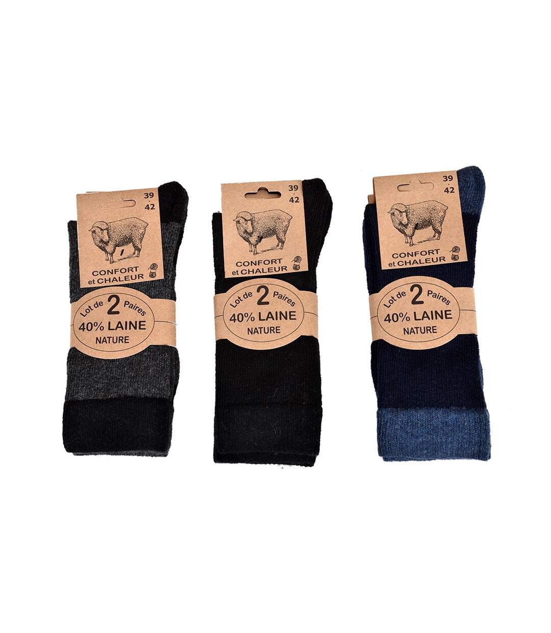 Chaussettes Homme Avec Laine Vendues en Pack Confort et Chaleur Pack de 6 Paires Assorties