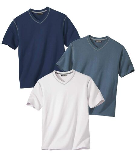 Pack of 3 Men's V-Neck T-Shirts - Navy Indigo Off-White