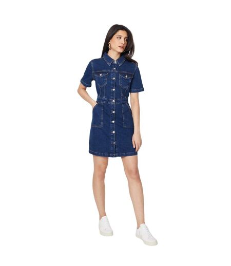 Womens/ladies Denim Short-sleeved Mini Dress Indigo Dorothy Perkins