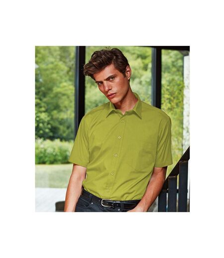 Mens short sleeve formal poplin plain work shirt lime Premier