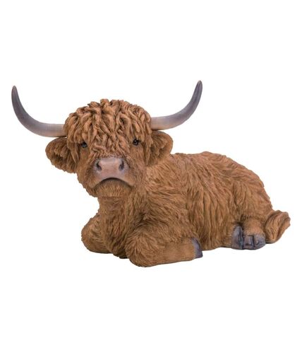 Vache highland assise en résine 22 cm