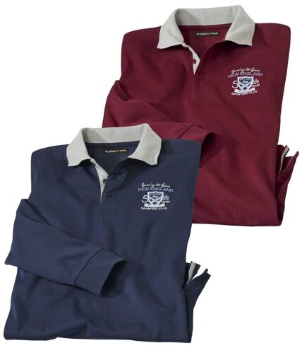 Pack of 2 Men's Sporty Polo Shirts - Burgundy, Navy