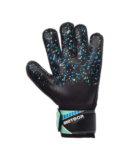 Childrens/kids Defense Logo Goalkeeper Gloves Black Teal Green Blue Meteor