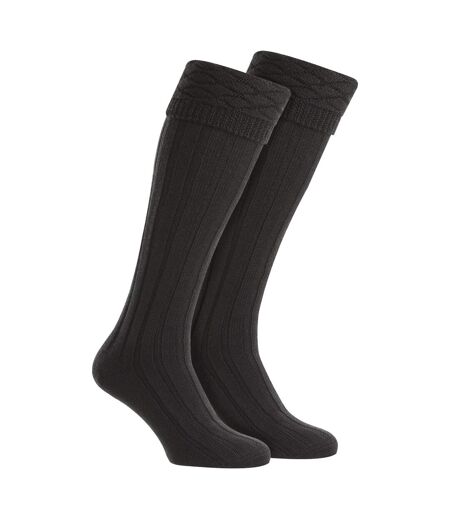 Mens Premium Wool Kilt Socks Knee High Diamond Pattern Turn Over Top