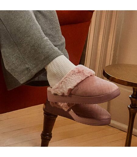 Isotoner Chaussons Mules femme velours ultra doux, talon 3,7 cm
