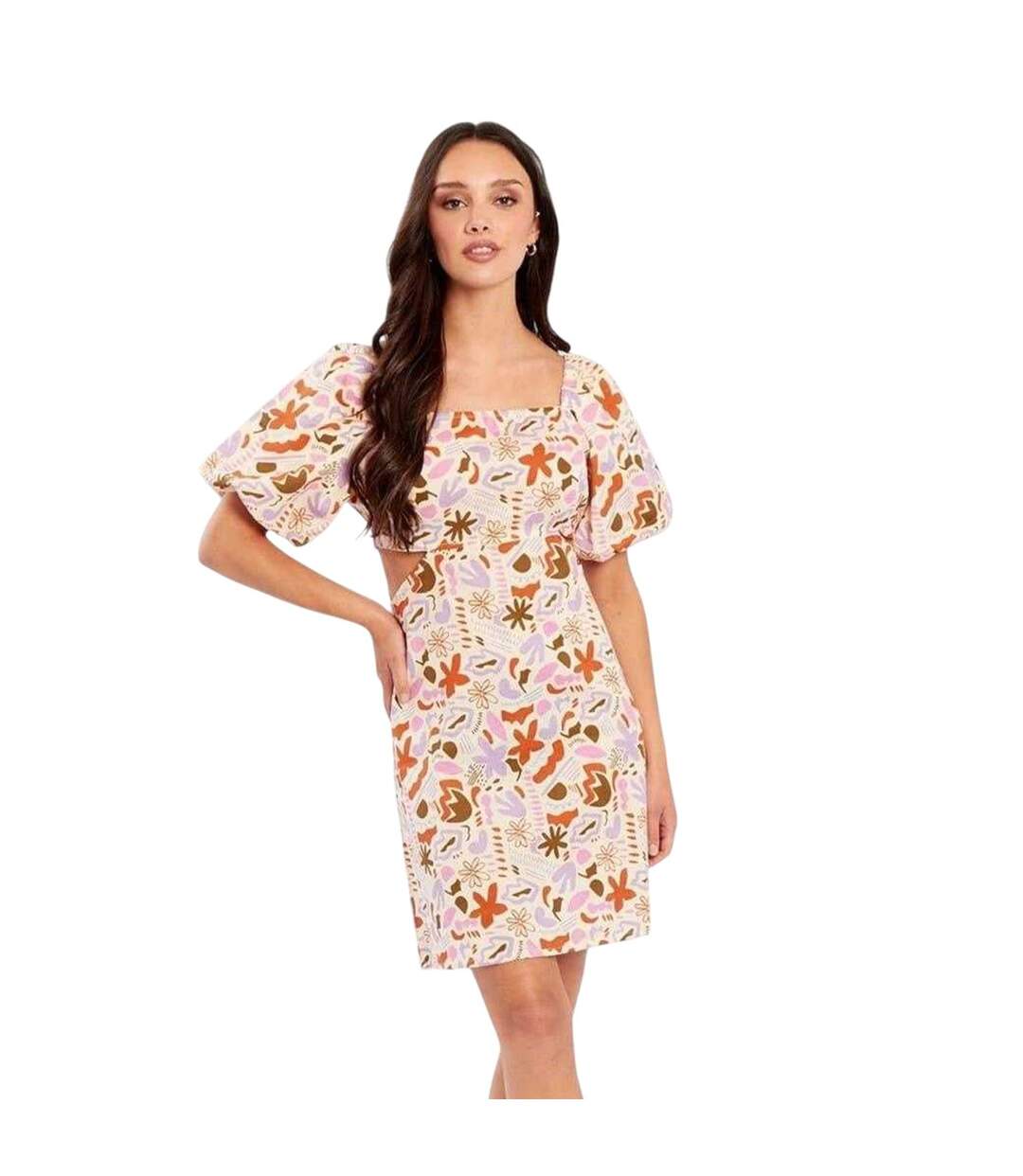 Womens/ladies Abstract Floral Mini Dress Red Influence-2
