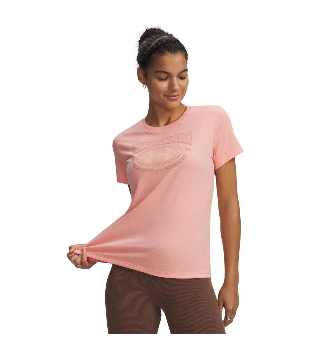 T-shirt Motif/style Universitaire Femme Rose Under Armour-1
