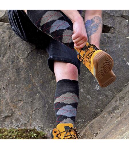 12 Pair Mens Soft Lambswool Honeycomb Top Argyle Patterned Socks