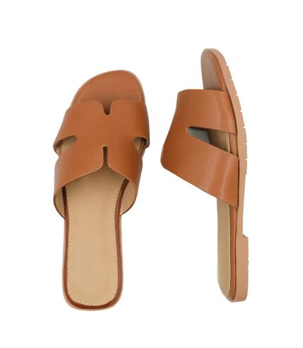 Womens/ladies mae instep strap wide sandals tan Where´s That From