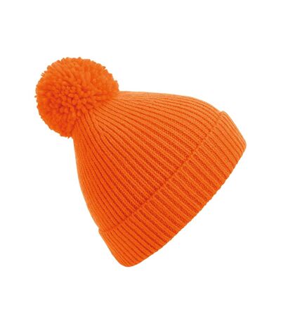 Beechfield Engineered Knit Ribbed Pom Pom Beanie (Orange)