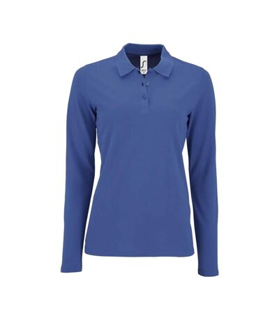 Womens/ladies Perfect Pique Long-sleeved Polo Shirt Royal Blue SOLS