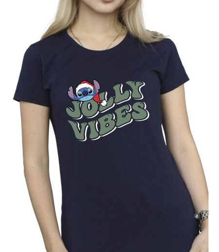 Disney Femmes/Les femmes Lilo & Stitch Jolly Chilling Vibes - T-shirt en coton (Bleu marine) - UTBI26123