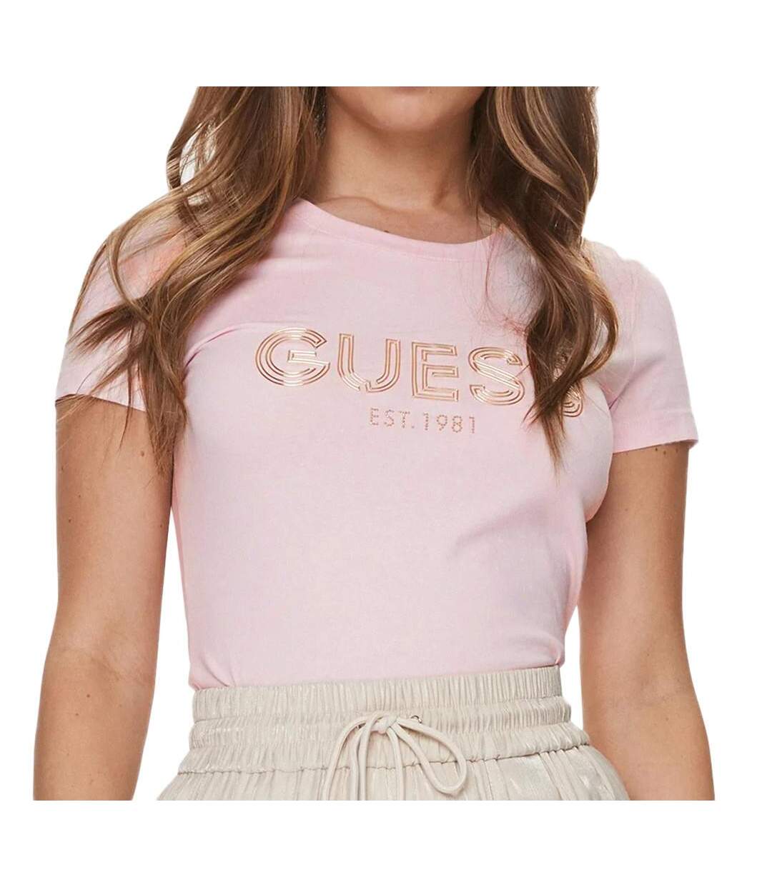 T-shirt Rose Femme Guess Bold - L