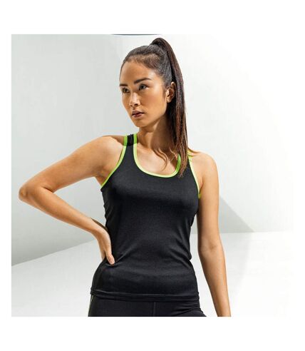 Tri Dri Womens/Ladies Panelled Fitness Sleeveless Vest (Black/ Lightning Green) - UTRW4801