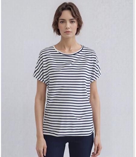 Tee-shirt femme rayé blanc à  dentelle au dos - Un essentiel simple et élégant