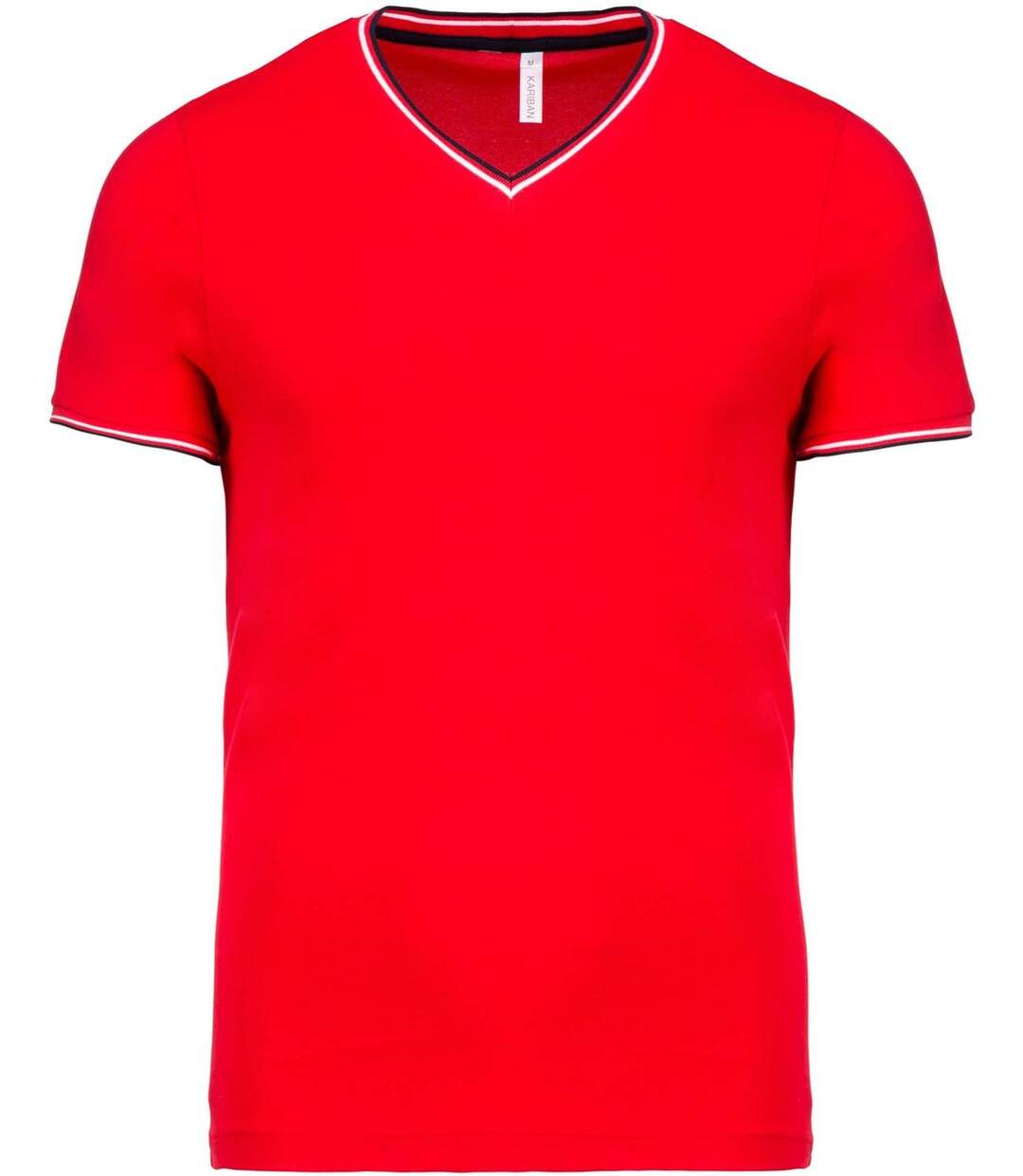 T-shirt manches courtes coton piqué col V K374 - rouge - homme