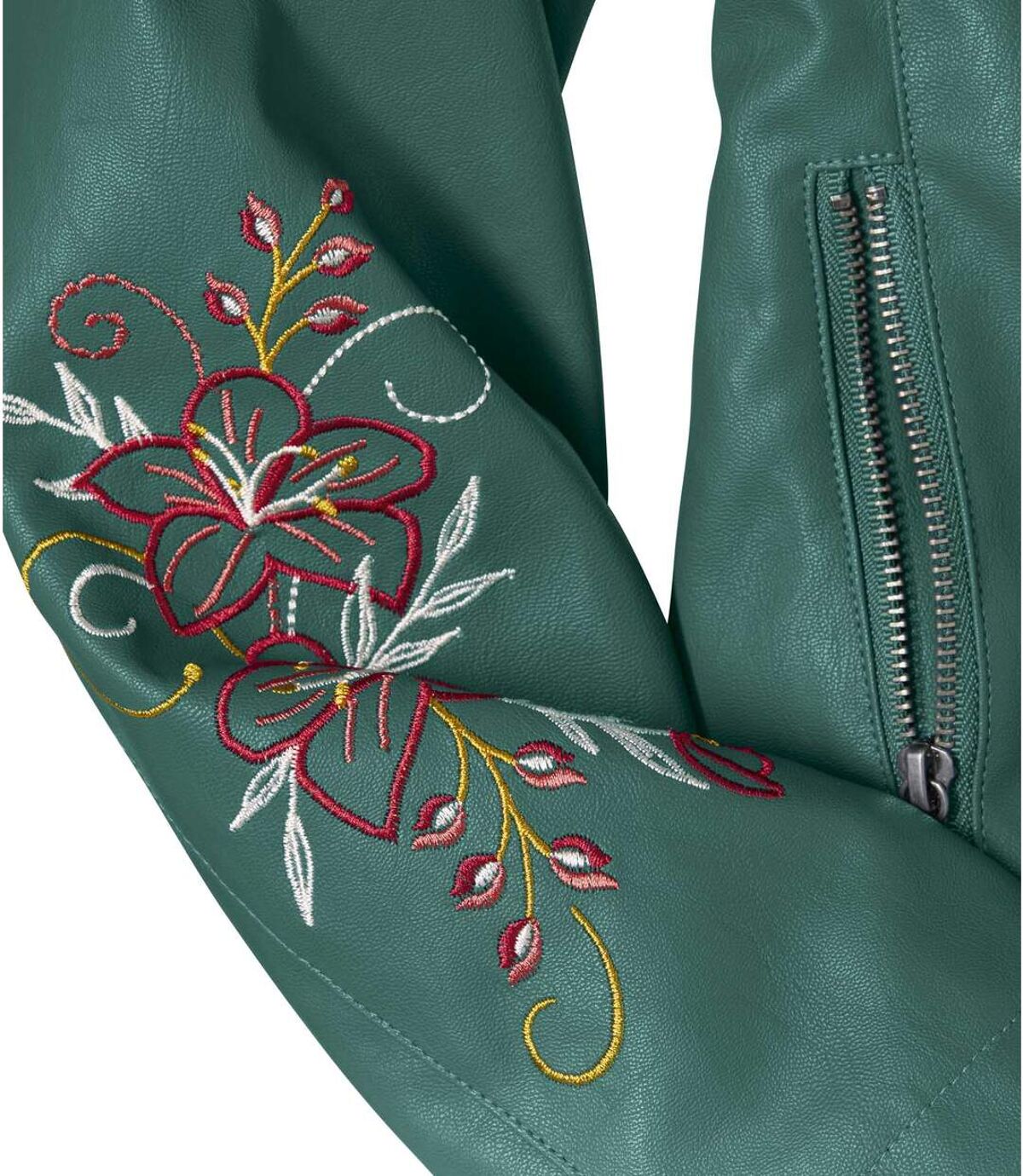 Women's Embroidered Faux-Leather Jacket - Green Atlas For Men