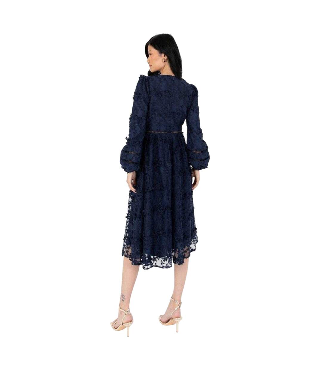 Womens/ladies Floral V Neck Midi Dress Navy Maya Deluxe-2